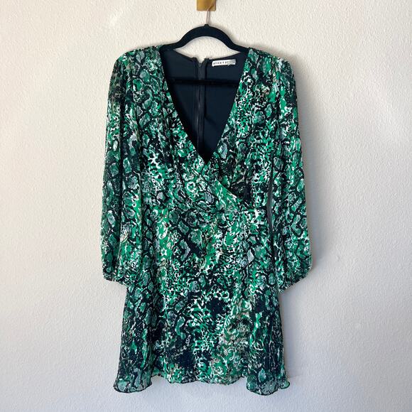 Alice + Olivia Rita Green Black Snakeskin Mini Dress Size 4 - Picture 2 of 6